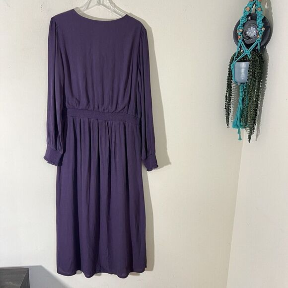 Garnet Hill Ruffle Crêpe Dress Maxi Plum Purple Longsleeve Pocket Peasant M New - Picture 11 of 12